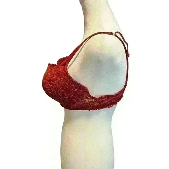 Gilligan & O' Malley Balconette Bra Women's Size 38C Lace Red & Gold Adjustable - Picture 2 of 6